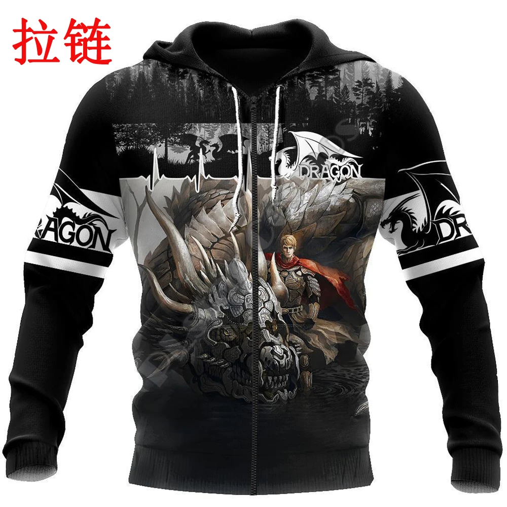 Sudadera con capucha con estampado 3D de Dragon Knight Armor para hombre, sudadera de lujo Unisex de otoño e invierno, jersey con cremallera, ropa de calle informal KJ403 - imagen 4