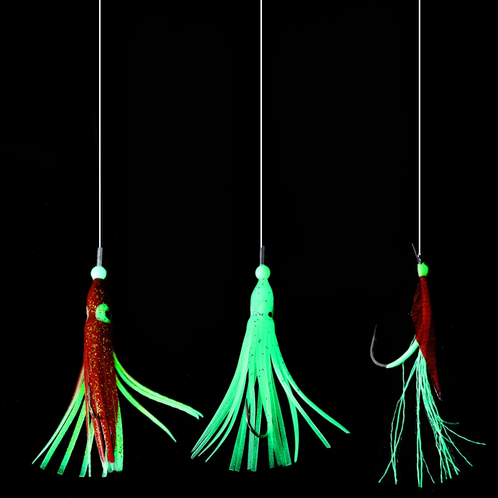 Cebo blando de calamar luminoso para agua salada, 4 anzuelos grandes de pesca marina con forma de cuerda, pulpo Tropical, gancho de pesca nocturna - imagen 4