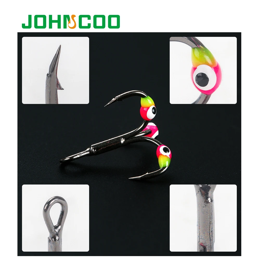 JOHNCOO 5 piezas de señuelo de anzuelo de pesca en hielo de invierno 6 #   8 #   10 #   Gancho triple Gancho afilado de acero rico en carbono - imagen 5