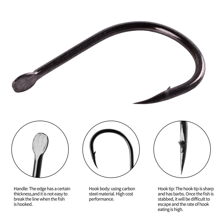 Anzuelos de Pesca de acero al carbono, anzuelos con púas para carpa, accesorios para caja de aparejos, tamaño 3-12, 100 unidades - imagen 3