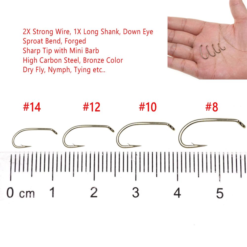 Bimoo-anzuelo de mosca seca para pesca con mosca, gancho de ninfa de alambre estándar, Material de atado con acabado de níquel y bronce, tamaño #8 #10 #12 #14, 50/200 Uds. - imagen 4