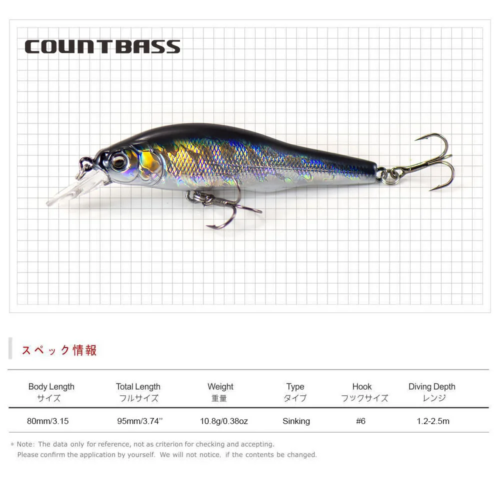 COUNTBASS Afundando Minnow 80mm 10,8g cebos duros Señuelos de pesca Wobblers Jerk tus cebos Crankbaits perca Leurre Señuelo de pescador - imagen 3