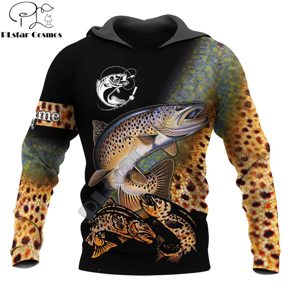 Sudadera con capucha para hombre con estampado 3D de pez trucha arcoíris, sudaderas con capucha Unisex, ropa de calle de otoño, chaqueta informal, chándal KJ732