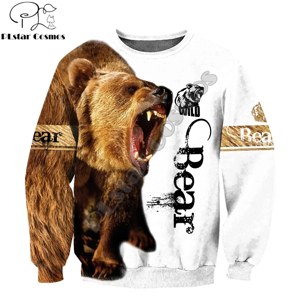 Hermoso oso caza 3D completamente estampado hombres otoño sudaderas con capucha sudadera Unisex ropa de calle Casual chaqueta con cremallera pulóver KJ487 - imagen 5