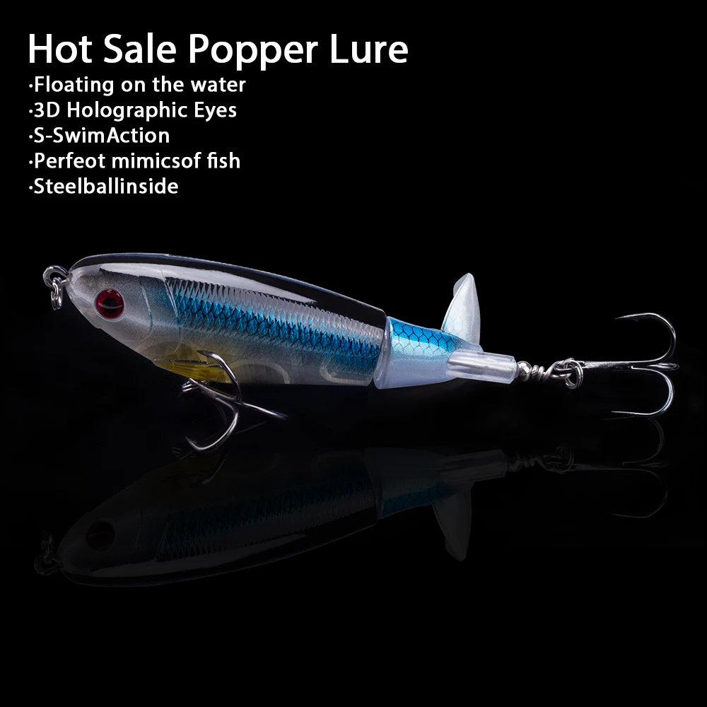 Hanlin-señuelo de pesca Whopper Plopper, 1 piezas, 11cm/17g, cebo duro giratorio, cola suave, aparejos de pesca de lubina - imagen 4