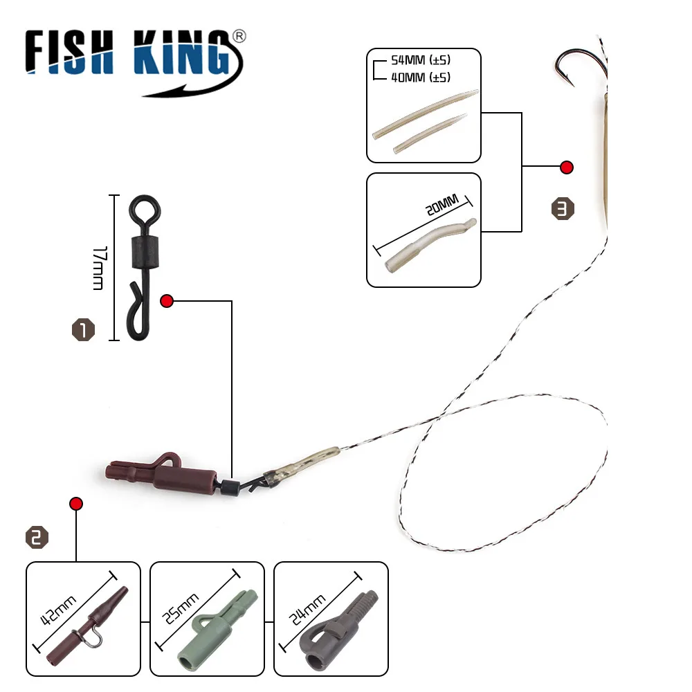 FISH KING-accesorios de pesca de carpa, conector giratorio rodante con mangas antienredos de goma, gancho para aparejos, 10-50 piezas - imagen 3