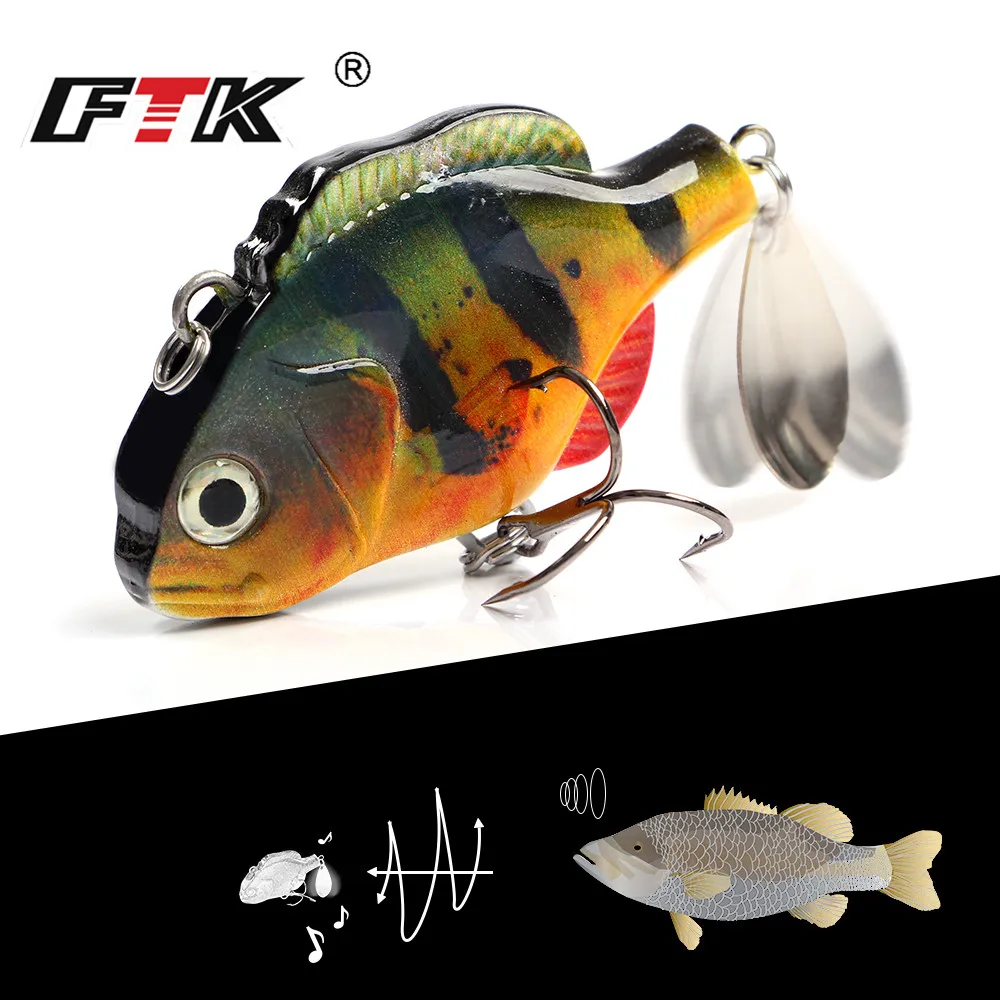 FTK 37g 6,5 cm VIB señuelo de pesca con cuchara Metal ojos 3D vibración cebo Artificial duro Bass Wobblers - imagen 3