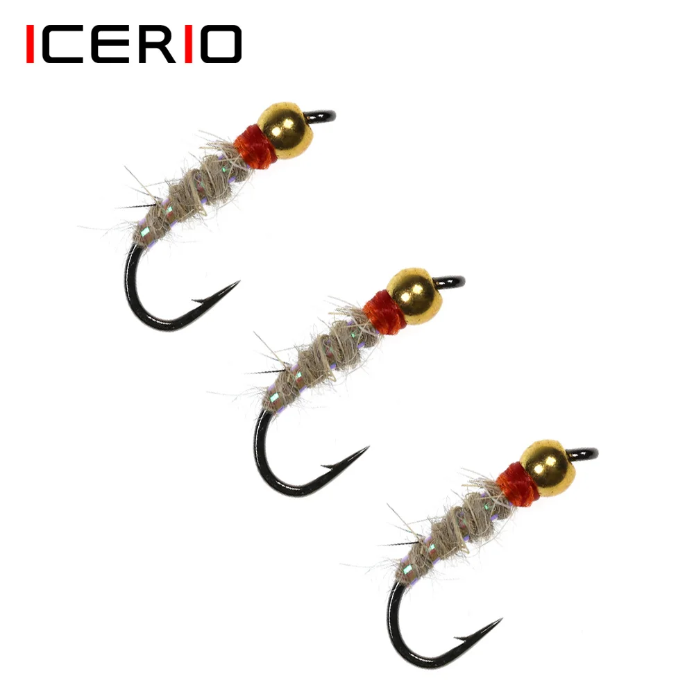 ICERIO-Cabeza de cuentas de latón para pesca de trucha, 8 piezas, 14, Walt, ninfa, Caddis Larva, señuelo