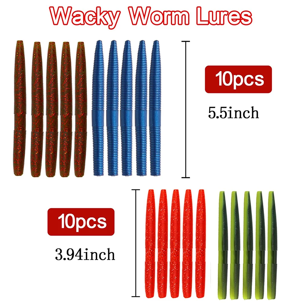 Kit de Señuelos de Pesca de gusano loco, 116 unidades, cebos de gusano suave, Kit de herramientas de pesca, juntas tóricas, truchas, lubinas, Jigging, kit de aparejos de señuelo - imagen 3