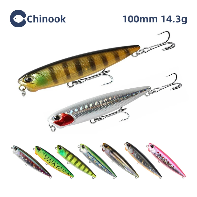 Chinook señuelo de pesca de lápiz Topwater, cebo flotante de superficie superior, señuelos de agua para pesca de lubina, alimentador de Lucio, 100mm, 14g - imagen 2