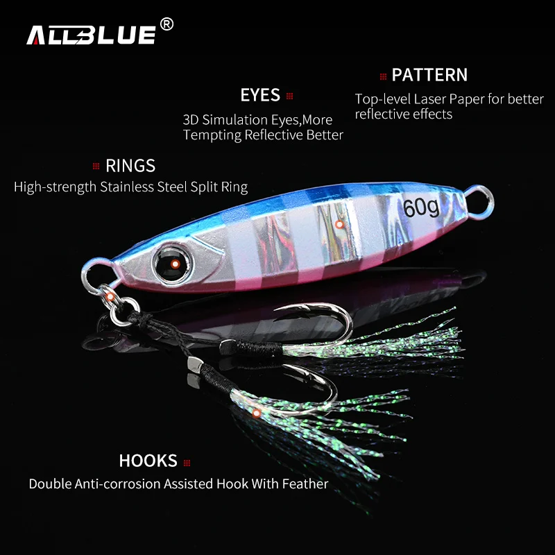 ALLBLUE Gratio plantilla de Metal cuchara de Jigging de agua salada 60g cebo Artificial fuera de la costa fregadero rápido señuelo de pesca aparejos de pesca súper duros - imagen 4