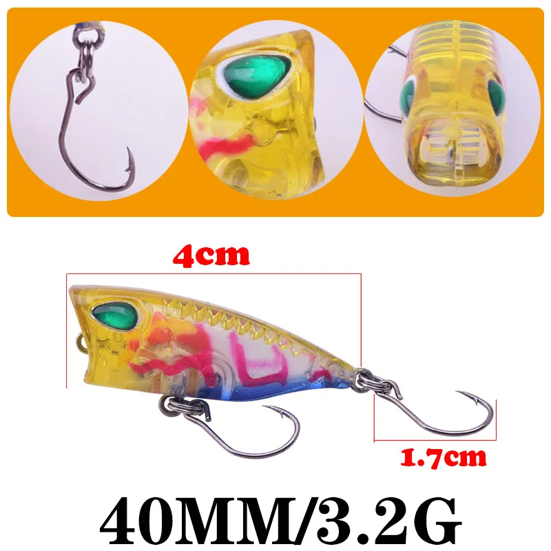 Mini Señuelos de Pesca Popper, 4cm, 3,2g, cebo duro Artificial flotante, Minnow, trucha, carpa, aparejos de anzuelo único, 1 ud. - imagen 3