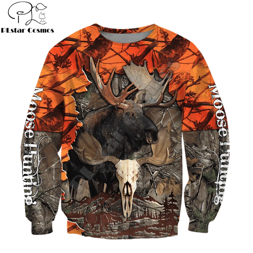 Sudadera con capucha de otoño para hombre con estampado 3D de camuflaje naranja y alce de caza, ropa de calle Unisex, chaqueta informal con cremallera, jersey KJ534 - imagen 4