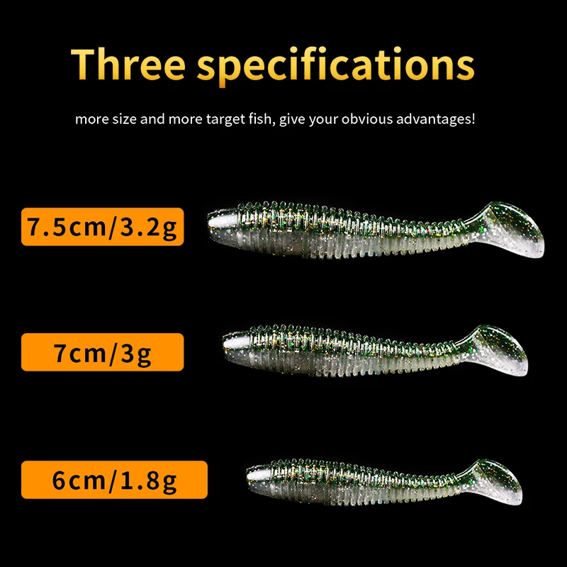 PROBEROS-SEÑUELOS blandos de pesca, cebos de silicona para Sábalo, Swimbait, Wobblers artificiales para trucha y pez gato, 60-70-75mm, 10 Uds. - imagen 5