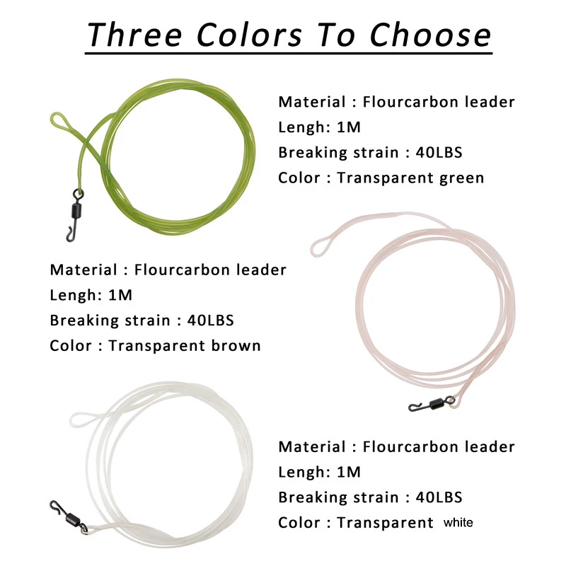 Línea líder de pesca de carpa, 3 uds./5 uds., 40LB, alambre de fluorocarbono, línea líder de pesca con mosca con clip de plomo, giro de cambio rápido de 1M - imagen 2