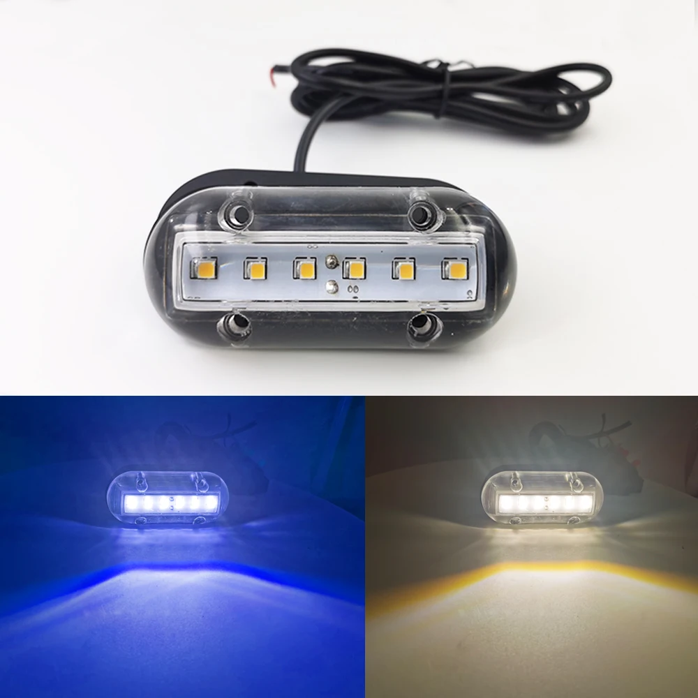 Accesorios para barco, lámpara subacuática marina, luz LED de navegación impermeable, yate, blanco y azul, cubierta de lámpara de PC transparente IP68, 12VDC