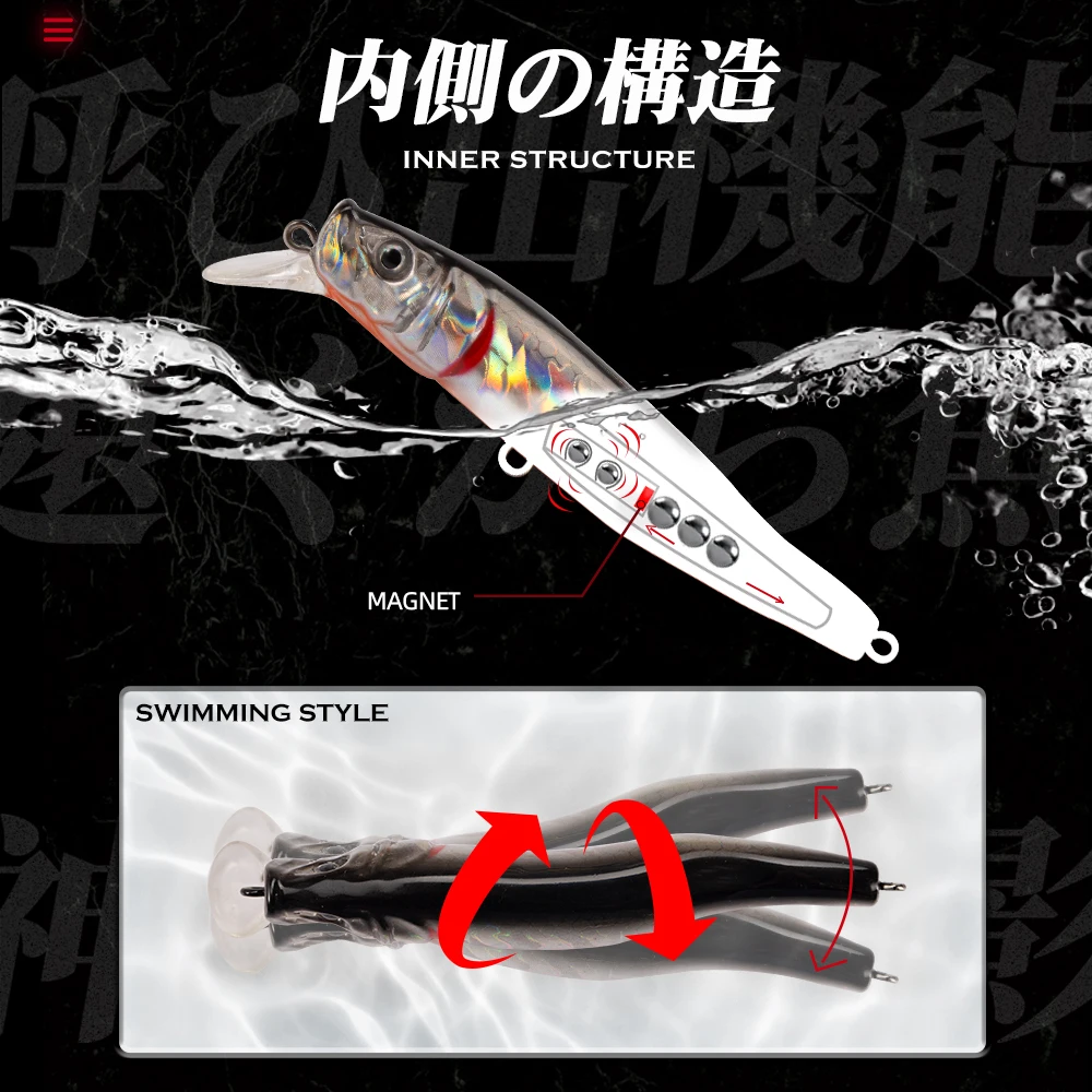 Hunthouse-SEÑUELOS DE PESCA DE pececillos, cebos flotantes de 65/80mm, 5/8g, Wobblers para Lucio, cebo Artificial, Swimbait de ruido - imagen 3