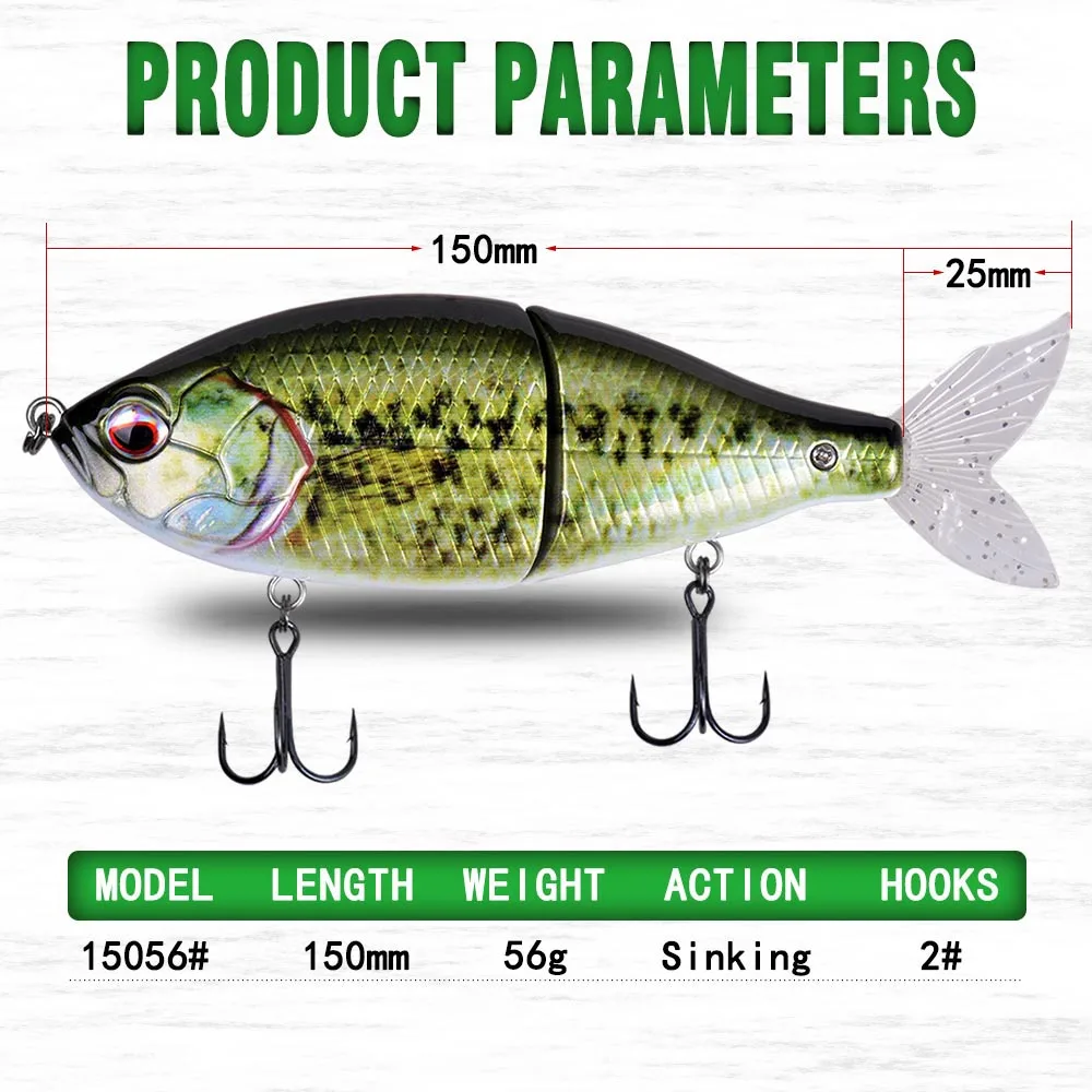 Cebo duro de 150mm y 56g, anzuelo de plástico articulado obese, cazador de juntas, cola suave, señuelo de pesca multiarticulado, cebo jerk Swimbait - imagen 5