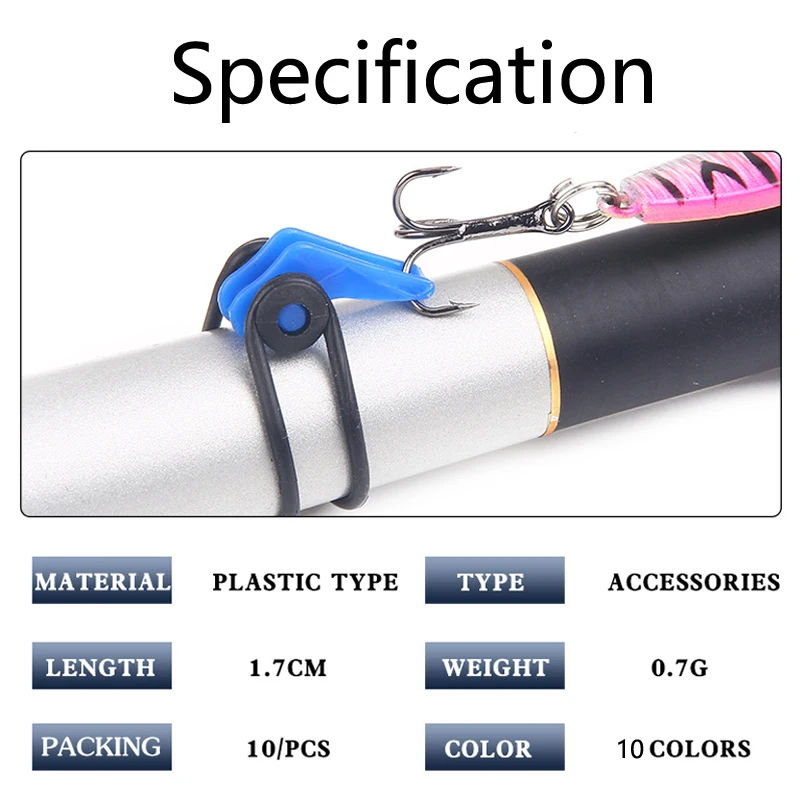 Dispositivo de pesca de plástico, soportes de gancho para colgar/mantener el señuelo/anzuelo en la caña, suministros de pesca prácticos, 10 colores, 10 Uds. - imagen 2
