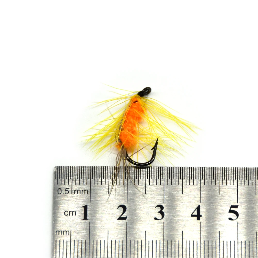 Atractor de mosca MNFT barbas amarillas y cuerpo naranja para trucha - imagen 4