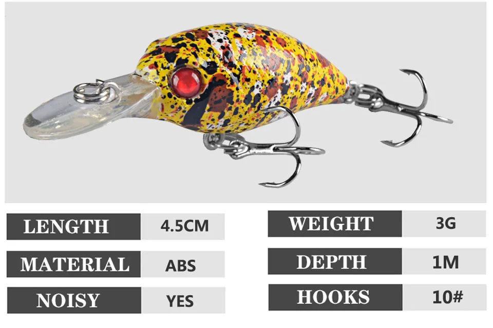 Señuelo de Pesca Crankbait, 1 piezas, 4,5 cm, 3g, señuelo de pececillo de calidad, ojos 3D, cebo duro de plástico, plantilla Artificial, Wobblers - imagen 3
