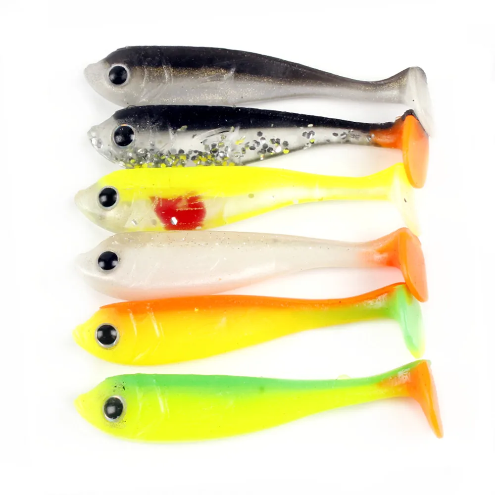 Lote de señuelos blandos de 6,5 cm y 3g, cebos de pesca Wobblers de doble Color, cebo de silicona, cola en T artificial, Swimbait, aparejos de Lucio - imagen 3