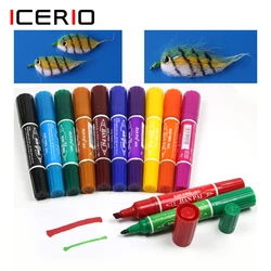 ICERIO-Herramienta de atado de moscas, marcadores impermeables, señuelo de pintura, Poppers, marcador de pesca, 12 colores