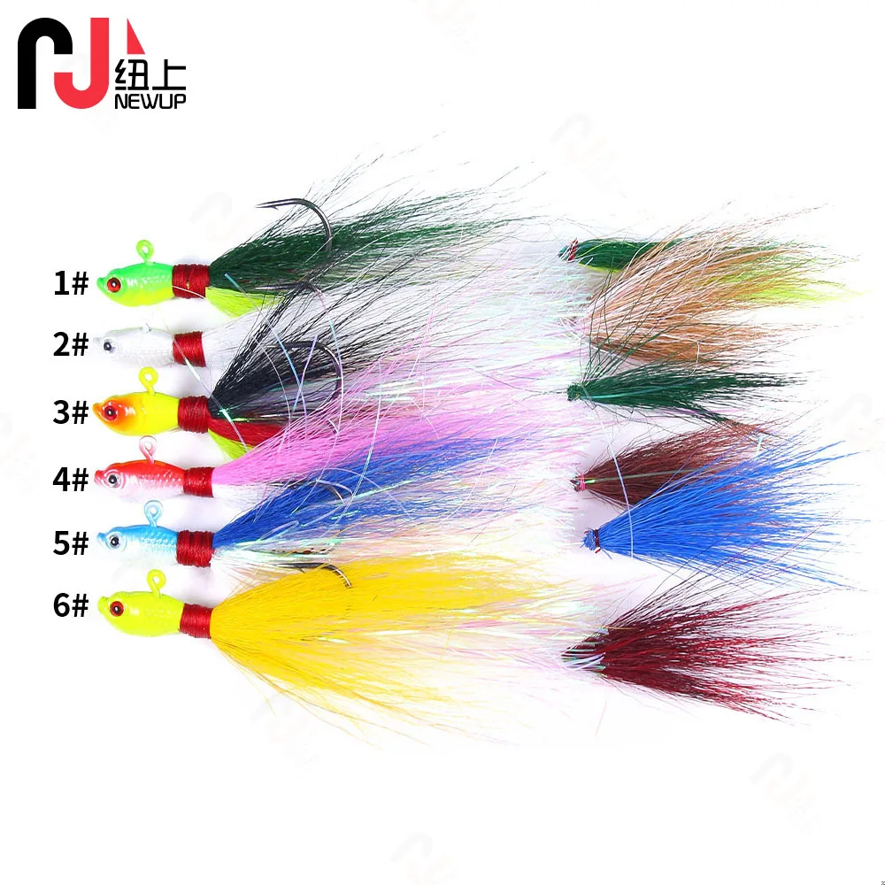NEWUP-señuelo para cabeza de anzuelo Bucktail de dos colas, anzuelos para el pelo de Bucktail de agua salada, anzuelo de plumas para pelo de ciervo, señuelo de pesca para Jigging y Barba - imagen 3