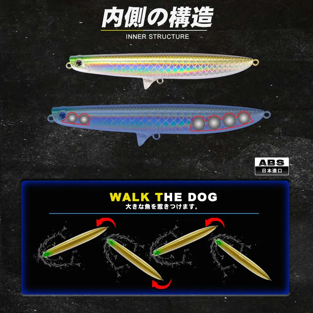 D1-señuelos de lápiz de agua superior, 120mm, 19g, WTD, cebos duros de superficie láser flotante, Pesca de agua salada para lubina, atún, aparejos de Barracuda - imagen 4