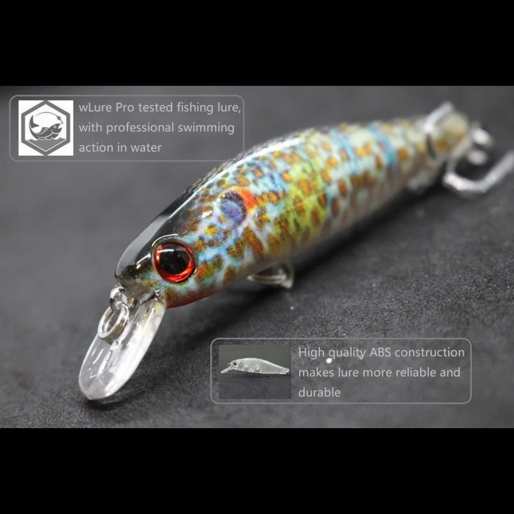 wLure Minnow Señuelo de pesca 9g 8cm 0,5 metros de profundidad Pintura realista 2 níquel negro # 8 ganchos de hoja de corte ojos duros 3D HM606 - imagen 4
