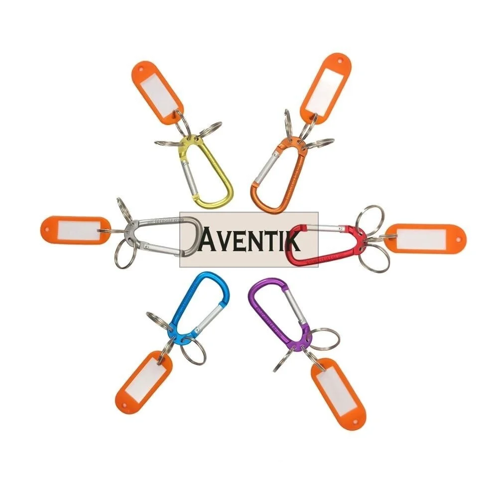 Aventik-hebilla de mosquetón de aluminio, 3 llaveros, 1 etiqueta de nombre, calidad multiusos, paquete de 6 colores, 8 piezas - imagen 2