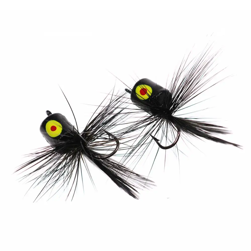 Bimoo-SEÑUELOS DE espuma flotante para pesca en agua salada, Mosca de lubina, Panfish Popper, trucha, besugo, Lucio, naranja, amarillo, negro, 8 Uds., tamaño #10 - imagen 5