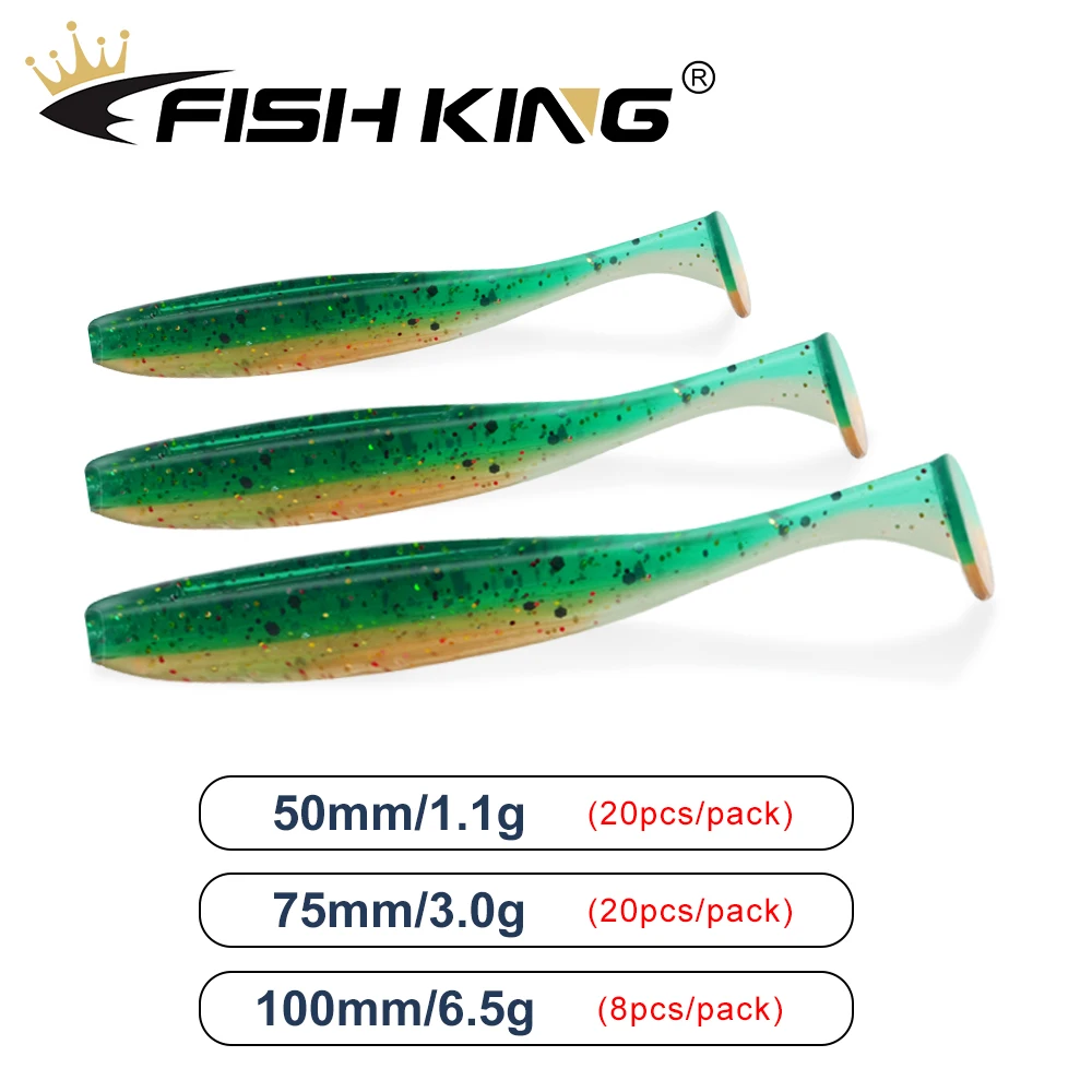 FISH KING-señuelo de pesca delineador fácil, 50mm, 75mm, 100mm, Wobblers, señuelos blandos de pesca de carpa, cebo Artificial de doble Color, cola en T - imagen 3