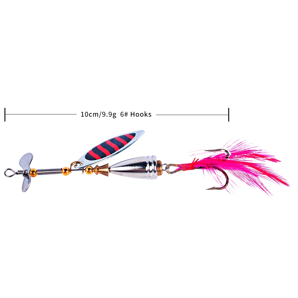 5 uds 10cm 9,9g Spinner cuchara señuelo para lubina lentejuelas de Metal cebo Señuelos de Pesca para lago mar Lucio pesca de carpa con gancho de plumas - imagen 4