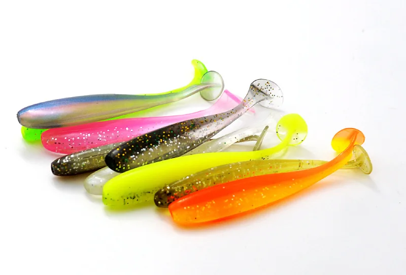 Señuelo de pesca de doble Color, cebo suave de cola en T, 5cm, 7cm, gusano, señuelos artificiales de una sola cola, 10-20 piezas en bolsa - imagen 3