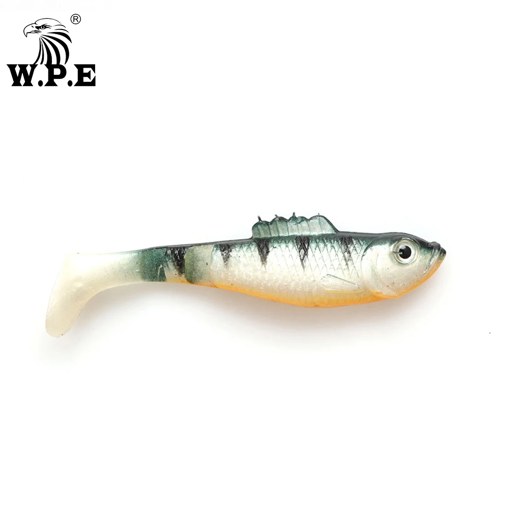 W.P.E-señuelo suave de pesca Artificial, cebo de 100mm, 3D-eyes, cuerpo suave, cola en T, Wobblers, aparejos de pesca, 5 unids/paquete - imagen 5