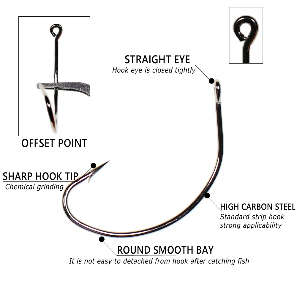 Bimoo 50 Uds. Señuelo vivo de acero rico en carbono, anzuelo de pesca brillante, ojo recto, anzuelos de lubina de agua dulce y salada # 6 - # 5/0 - imagen 3