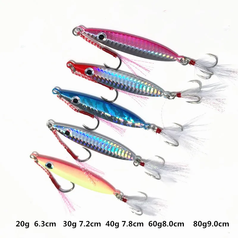 Cebo de pez de caballa, señuelo de pesca Jigbait de vibración lenta, 20g, 30g, 40g, 60g, plantillas de fundición larga, anzuelo de plumas, señuelos artificiales, 1 pieza en oferta - imagen 3