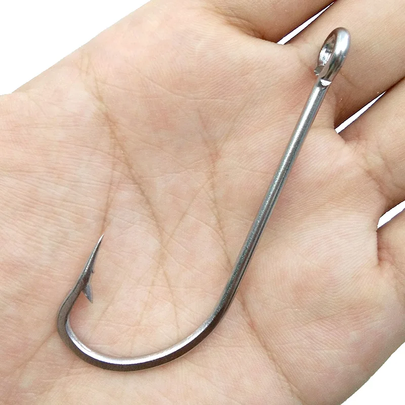 Anzuelos de acero inoxidable para pesca, anzuelos grandes, extra largos, anzuelos blancos, tamaño 1/0-10/0, 40 Uds.