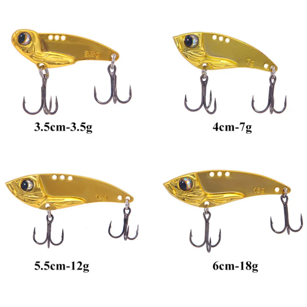 Señuelo de pesca de Metal dorado y plateado VIB, 3,5g, 7g, 12g, 18g, ojos 3D, cuchara giratoria, cebo duro para carpa, aparejos de pesca con gancho, 1 ud.
