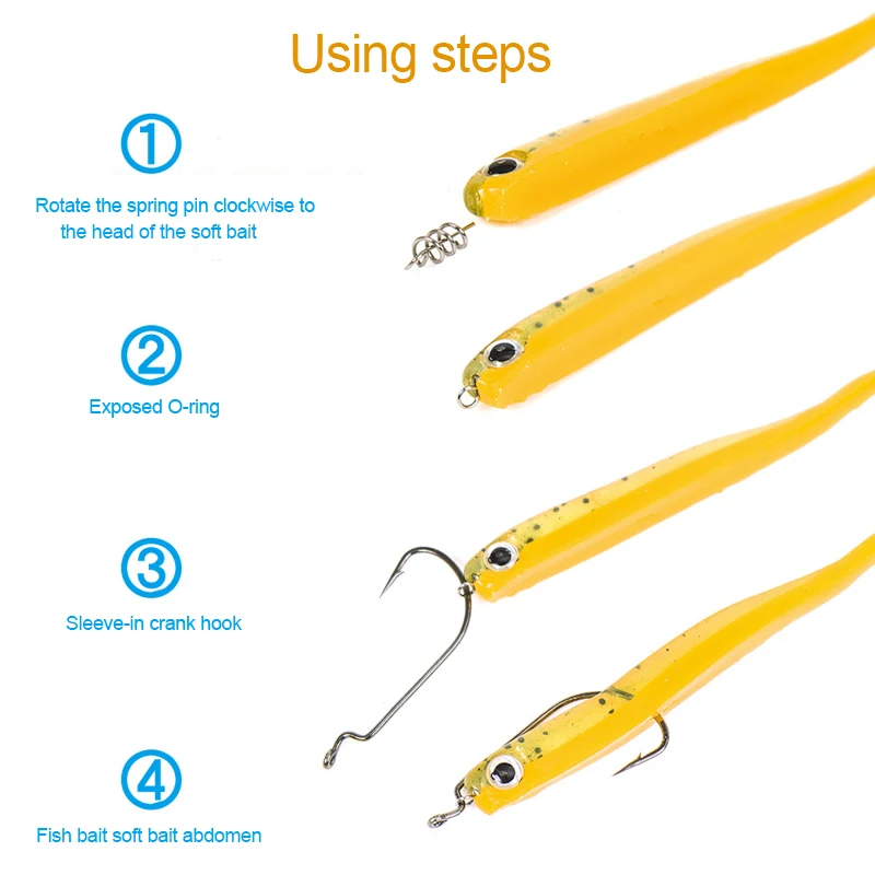 Pin de cebo blando de acero inoxidable, pasador de gusanos de 14mm, Pin de pesca, resorte de bloqueo fijo, gancho de manivela, gancho de conexión, aguja LEO, 50-100 unids/bolsa - imagen 5