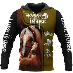 Sudadera con capucha con estampado 3D de caballo árabe para hombre/mujer, Sudadera con capucha de animales a la moda Harajuku, chaqueta informal, Jersey