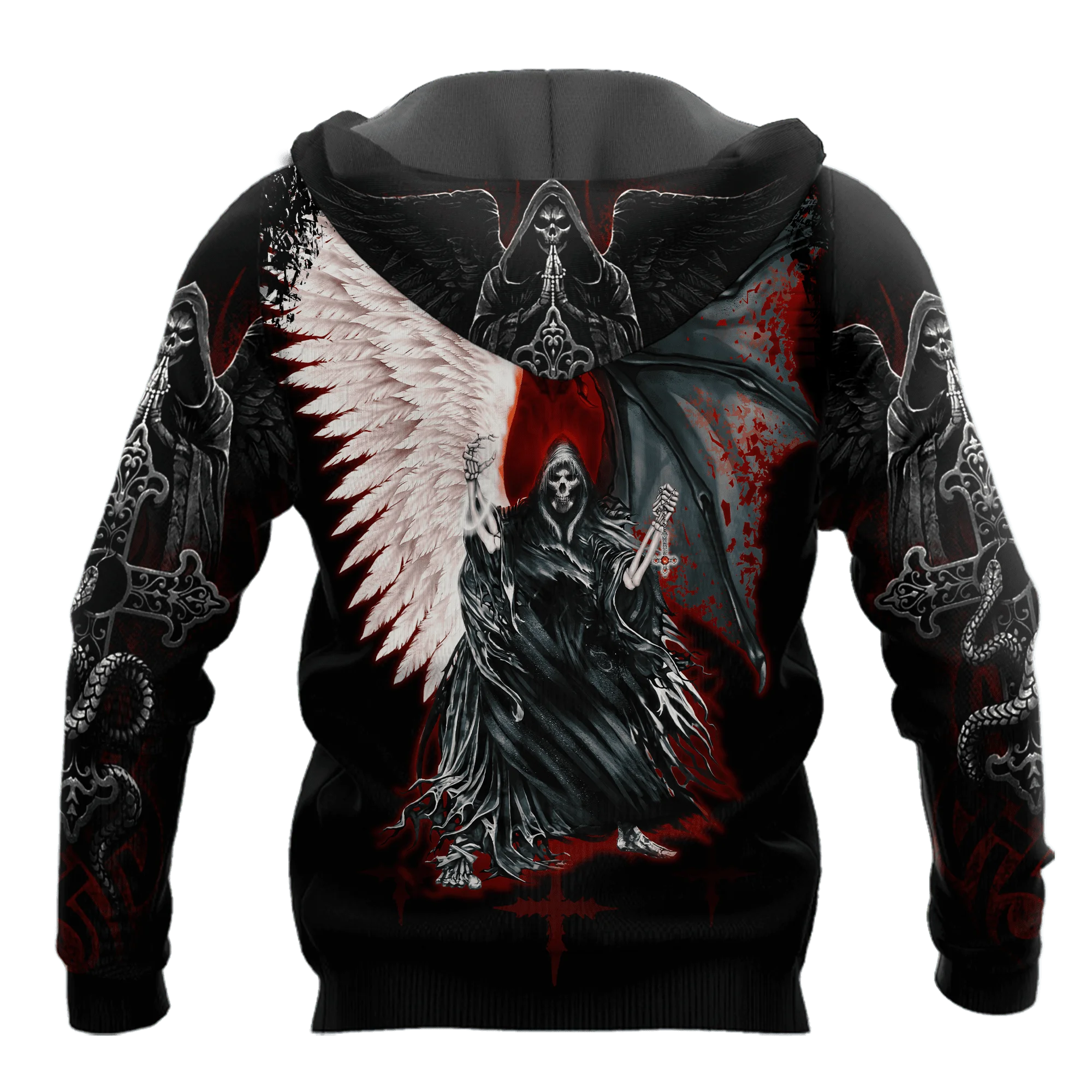 Sudadera pesca Wings King Skull Tattoo – Cremallera completa - imagen 2
