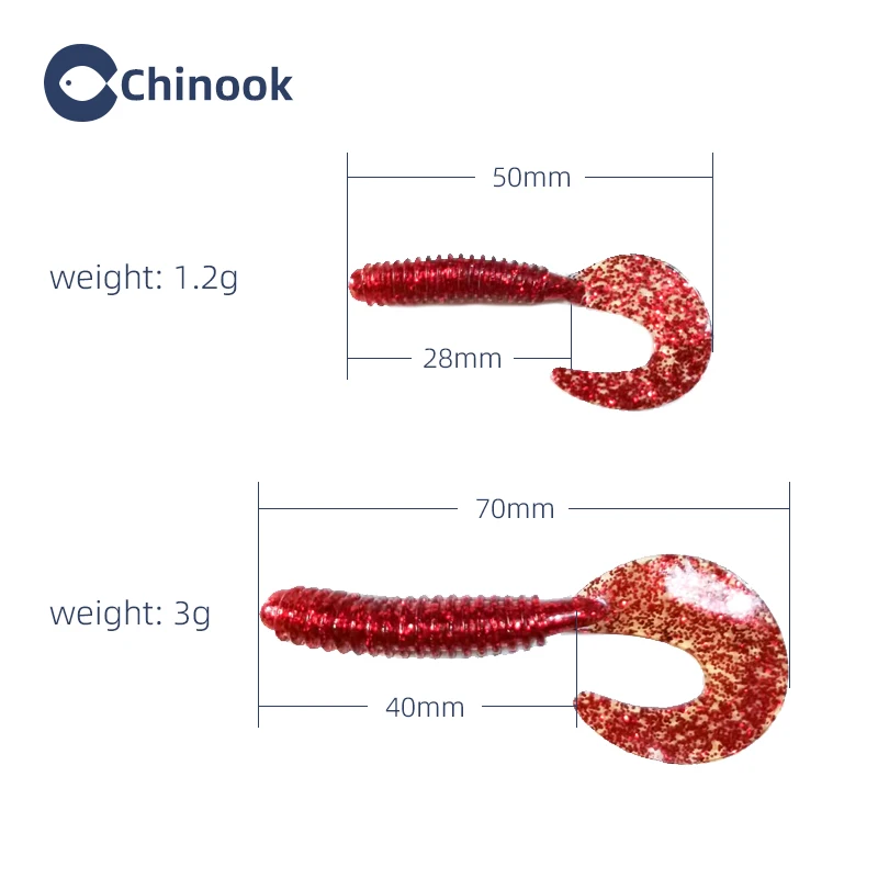 Chinook-Señuelos de Pesca de silicona blanda, 50mm, 70mm, 10 piezas, gusanos, cebo Artificial - imagen 5