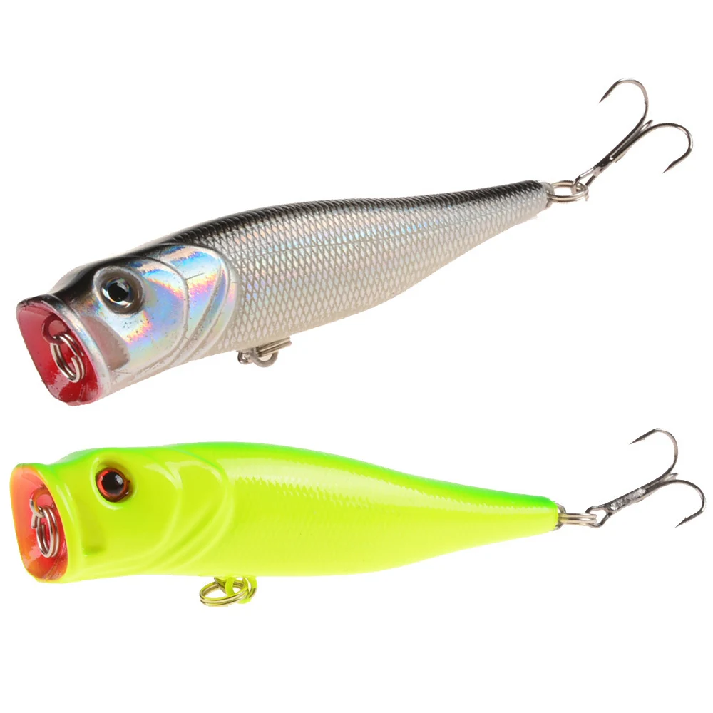 Señuelos de Pesca 8,5 cm 13,4g Topwater Popper, cebo duro de 6 colores, Wobblers artificiales, aparejos de pesca de plástico con ganchos 6 #