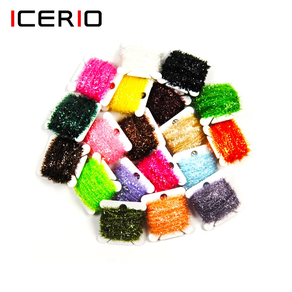 16 tarjetas de 10m/tarjeta de pesca con mosca, oropel de chenilla, Material para señuelos de Streamer, línea de Flash de cristal, verde, amarillo, negro, dorado, Rosa