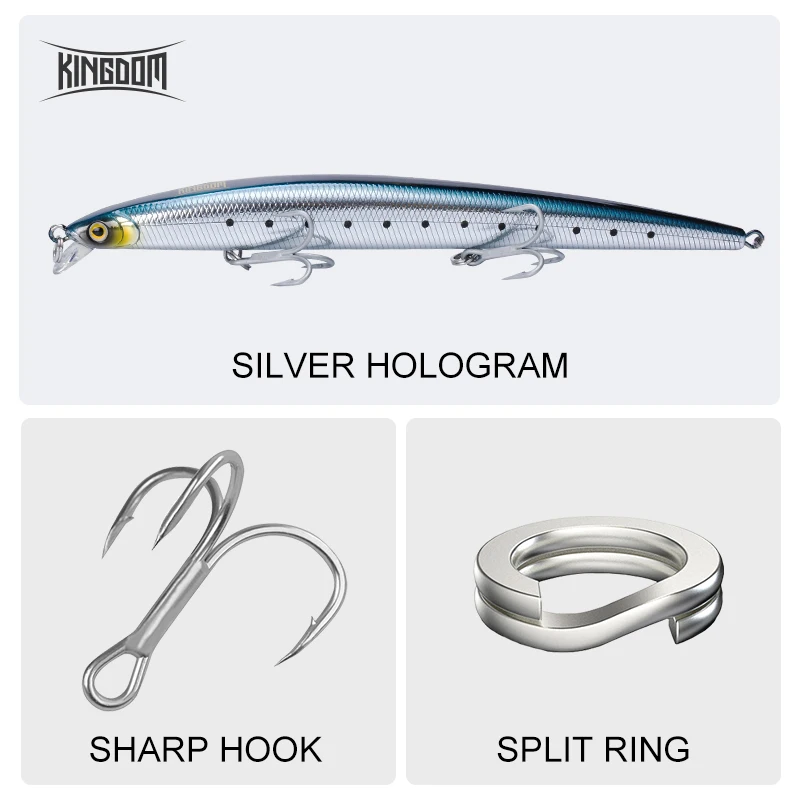 Kingdom-Señuelos de pesca de fundición larga, 14,5g, 19g, 29g, pececillo flotante de hundimiento lento, Wobbler, cebo duro Artificial, Jerkbaits, Lucio de lubina