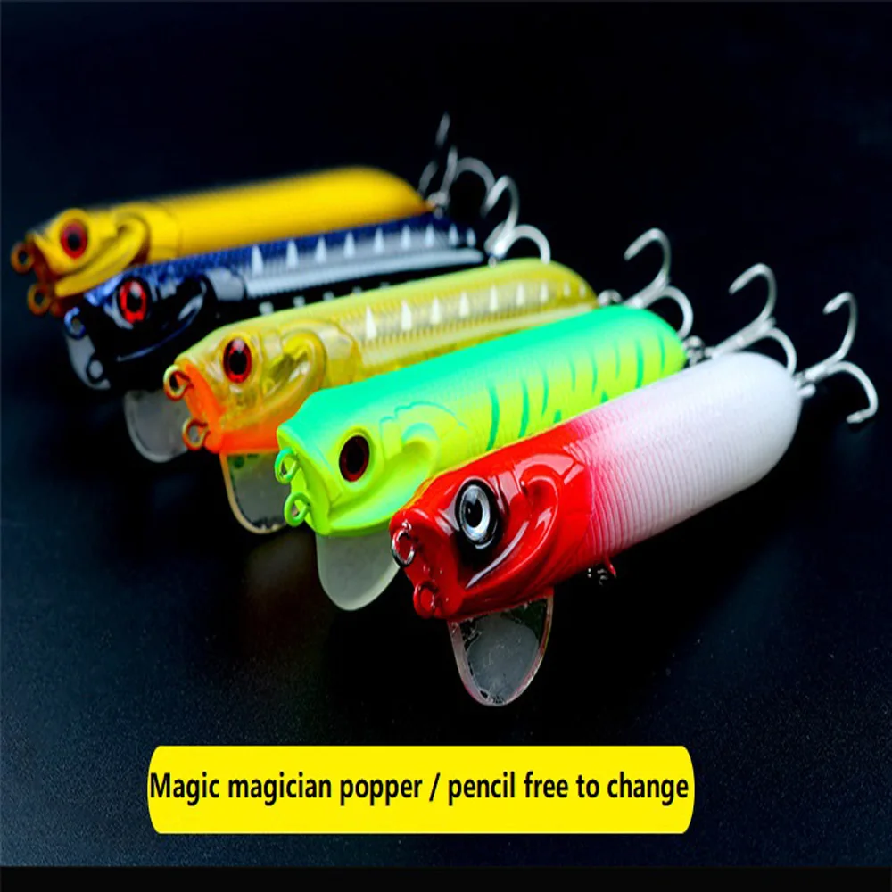 Señuelos de superficie de agua para mago, lápiz duro Wobblers Popper de 9,5 cm/18g, cebo Artificial 3D, andador de serpiente, aparejos de pesca, 1 unidad - imagen 4