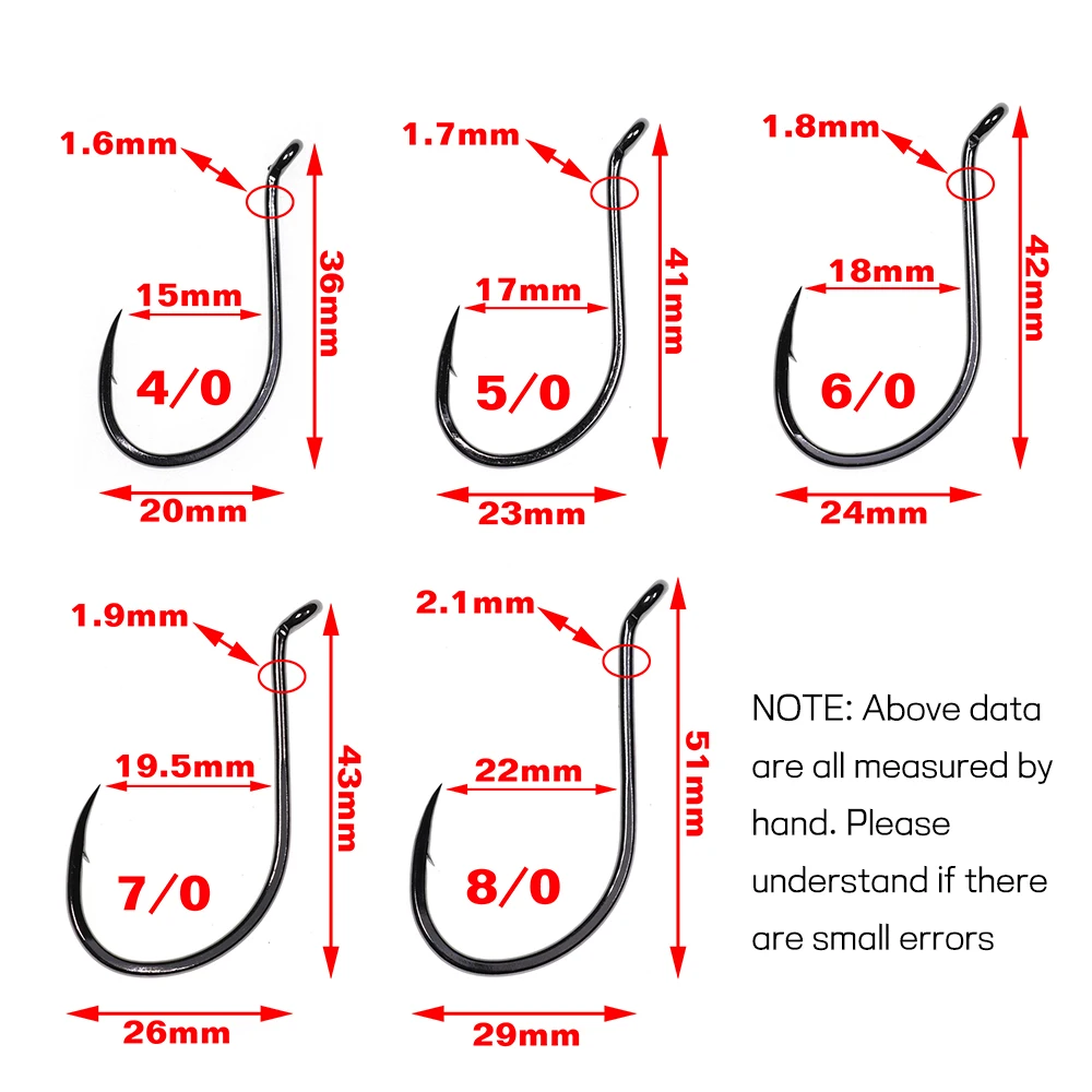Bimoo 20 piezas anzuelo de pico de pulpo compensado de acero rico en carbono anzuelo de pesca de mar de níquel negro 4/0 5/0 6/0 7/0 8/0 - imagen 2