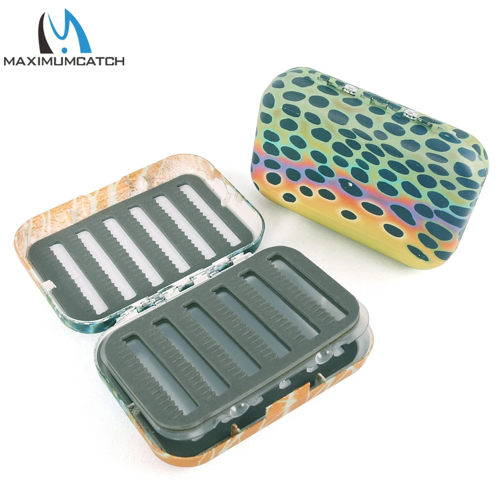Caja de pesca con mosca Maximumcatch con inserto de espuma con hendidura de hoja oscilante, piel de trucha, caja de aparejos de pesca - imagen 4